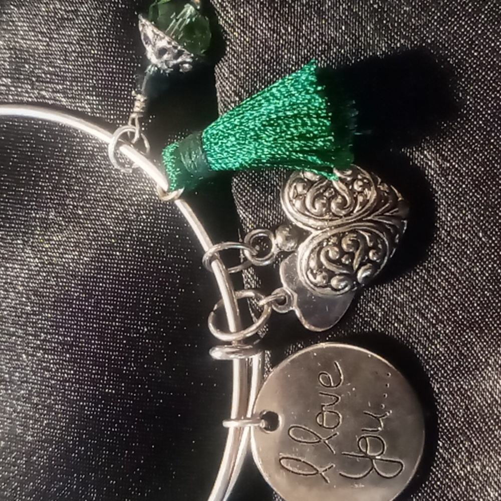 Charm bracelet I love you silver tone beaded & tassel